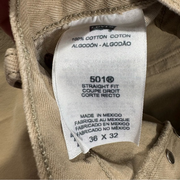 Levis 501 Jeans Mens 36x32 Khaki Cotton Straight Fit Denim Button Fly Workwear - Picture 6 of 12